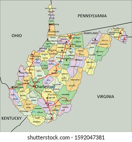 West Virginia - Highly detailed editable political map with labeling.