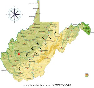 West Virginia highly detailed physical map