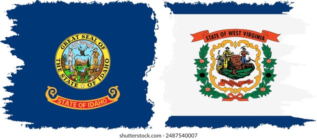 West Virginia and Idaho states grunge brush flags connection, vector