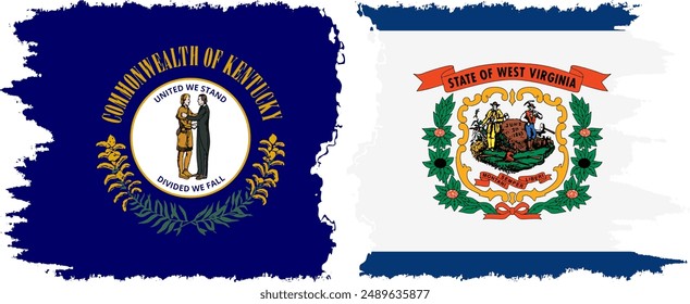 West Virginia and Kentucky states grunge brush flags connection, vector