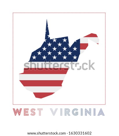West Virginia Logo. Map of West Virginia with US state name and flag. Powerful vector illustration.