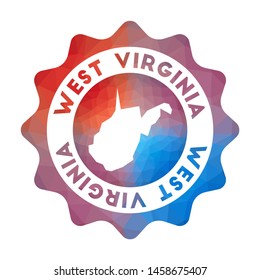 West Virginia low poly logo. Colorful gradient travel logo of the us state in geometric style. Multicolored polygonal West Virginia rounded sign with map for your infographics.