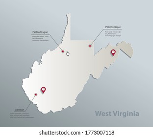 West Virginia map, blue white card paper 3D vector
