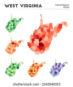 West Virginia map collection. Borders of West Virginia for your infographic. Colored US state regions. Vector illustration.