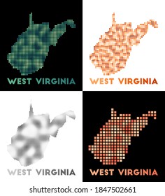 West Virginia map. Collection of map of West Virginia in dotted style. Borders of the us state filled with rectangles for your design. Vector illustration.