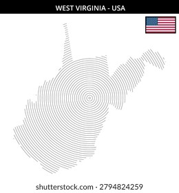West Virginia map in concentric line design with