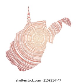 West Virginia map filled with concentric circles. Sketch style circles in the shape of the US state. Vector Illustration.