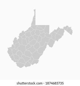 West Virginia Map Gray Color. Geographic Isolated Gray Vector Country Border Map Of West Virginia. Vector Illustration