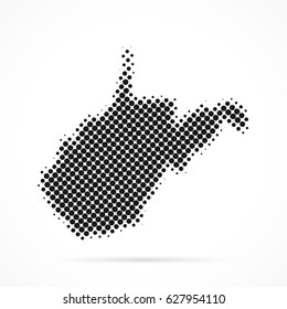 West Virginia map in halftone. Dotted illustration isolated on a white background.
Vector illustration.