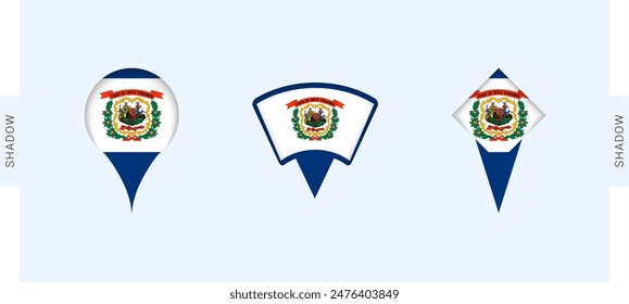 West Virginia Map Markers Set. Perfect for projects related to West Virginia, travel, geography, and international representation. Vector collection.