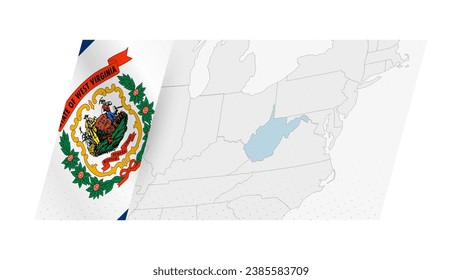 West Virginia map in modern style with flag of West Virginia on left side. Vector illustration of a map.