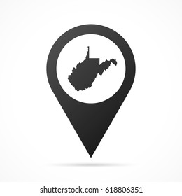 West Virginia Map on location pin. Map pointer isolated on a white background.
Conceptual vector illustration.