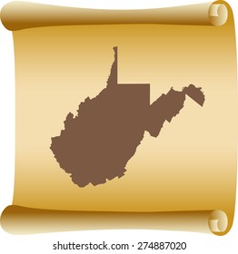 West Virginia map on old scroll paper