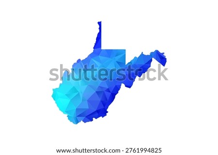 West Virginia map - Polygon Style Vector Illustration in Blue Gradient, Low Poly Geometric Design, Isolated on White Background, Perfect for Infographics, Education, and Modern Presentations.