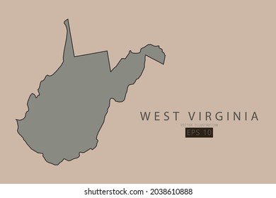 West Virginia Map - State of USA Map International vector template with old classic style and gray color on map isolated on brown background - Vector illustration eps 10 