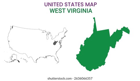 West Virginia map of USA state. West Virginia map vector illustration. West Virginia vector map on white background.