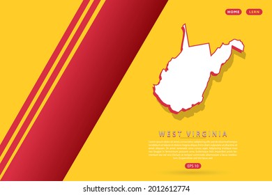 West Virginia Map - USA, United States of America map, World map vector template with isometric style including shadow, white and red color on yellow background - Vector illustration eps 10