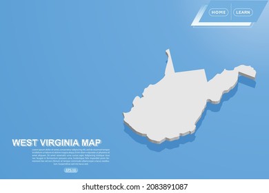 West Virginia Map - USA, United States of America Map vector template with isometric style including shadow, white color on blue background for design, website - Vector illustration eps 10