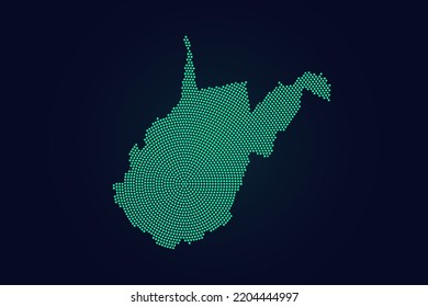 West Virginia Map - USA, United States of America Map  vector template with green dots, grid, grunge, halftone style isolated on dark background for education, infographic - Vector illustration eps 10