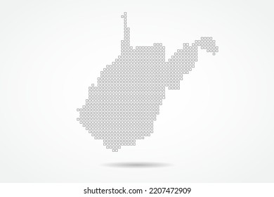 West Virginia Map- USA, United States of America Map vector template with square pixel thin black and outline sketch style isolated on white background for education, design-Vector illustration eps 10