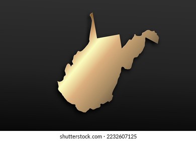 West Virginia Map - USA, United States of America Map vector template with 3D, gold luxury style including shadow on black background for design, education, website - Vector illustration eps 10