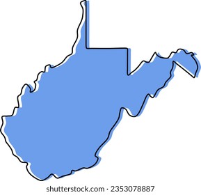 mapa oeste virginia, vector oeste virginia estilizado, contorno de virginia occidental estilizado, virginia occidental
