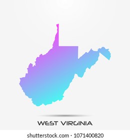 West Virginia map,border with pink and turquoise gradient. Vector illustration