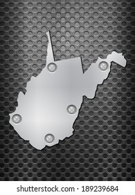 West Virginia metal map on a black metal grid.