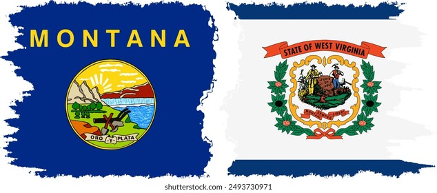 West Virginia and Montana states grunge brush flags connection, vector