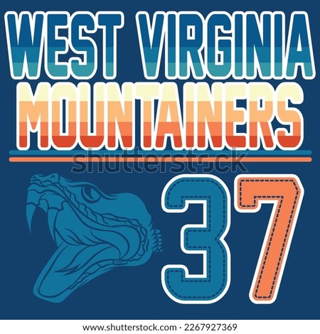 West Virginia Mountain with number 37 in patchwork, Snake with background, Fashion design.