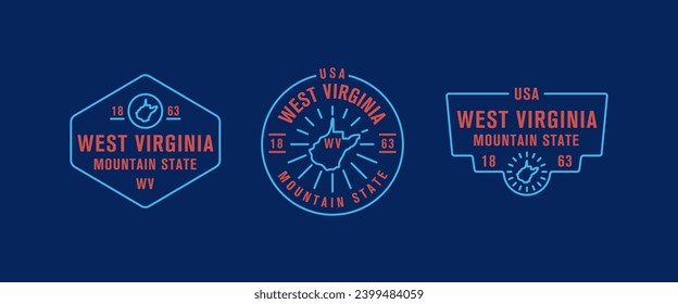 West Virginia - Mountain State. West Virginia State Logo, Label, Poster. Vintage-Poster. Druck für T-Shirt, Typografie. Vektorgrafik