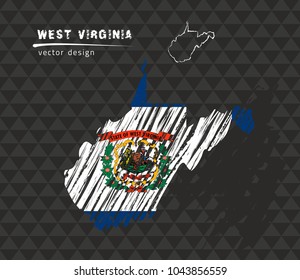 West Virginia national vector map with sketch chalk flag. Sketch chalk hand drawn illustration