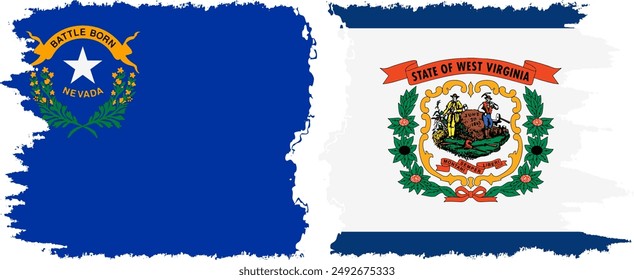 West Virginia and Nevada states grunge brush flags connection, vector