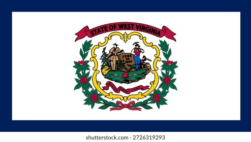Bandera oficial del estado de Virginia Occidental. Parte de los Estados Unidos. Diseño limpio para impresión, Web o uso educativo. Ilustración vectorial.