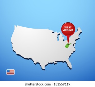 West Virginia on USA map