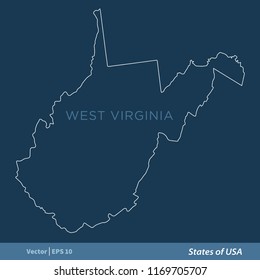 West Virginia - Outline States of USA Vector Template, stroke editable Illustration Design. Vector EPS 10.