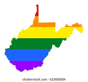 West Virginia pride gay vector map with rainbow flag colors. United States of America. 