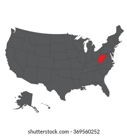 West Virginia red map on gray USA map vector