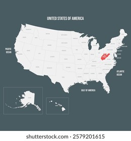 West Virginia - Red Vector Map of West Virginia