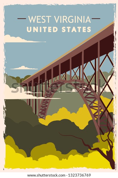 West Virginia Retro Poster Usa West Stock Vector Royalty Free 1323736769 Shutterstock 