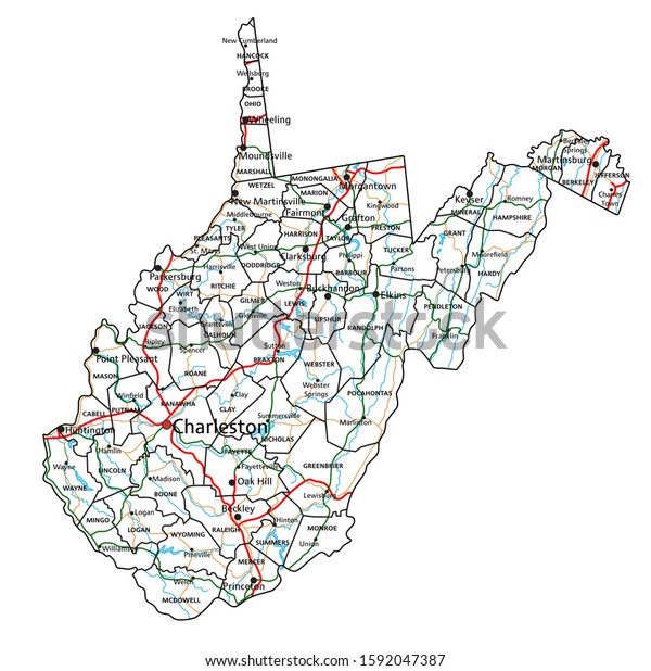 West Virginia Road And Highway Map Vector Illustration