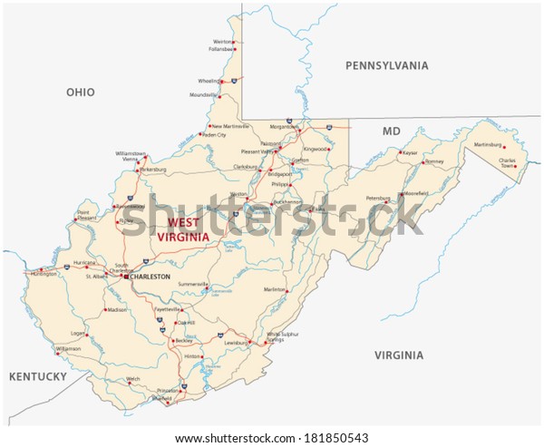 West Virginia Road Map Stock Vector Royalty Free 181850543 West Virginia Road Map 600w 181850543