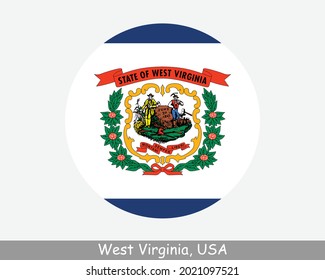 West Virginia Round Circle Flag. WV USA State Circular Button Banner Icon. West Virginia United States of America State Flag. Mountain State EPS Vector