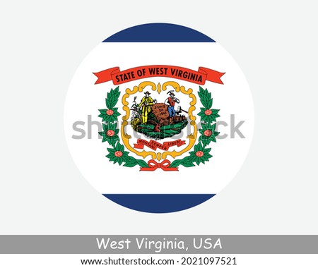 West Virginia Round Circle Flag. WV USA State Circular Button Banner Icon. West Virginia United States of America State Flag. Mountain State EPS Vector