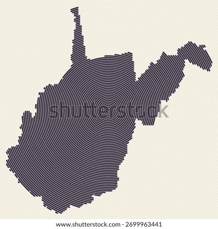 West Virginia shape rings. State map formed by stacked circles. West Virginia boundary shape design. Creative vector illustration.