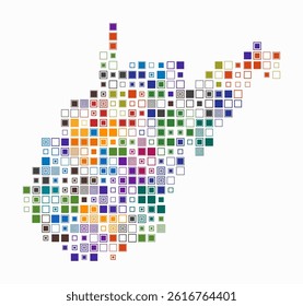 West Virginia, shape of the state built of colored cells. Digital style map of West Virginia on a white background. Large size square blocks. Trending vector illustration.