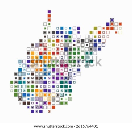 West Virginia, shape of the state built of colored cells. Digital style map of West Virginia on a white background. Large size square blocks. Trending vector illustration.