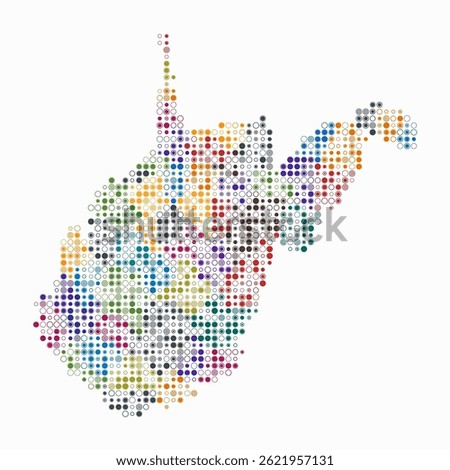 West Virginia, shape of the state built of colored cells. Digital style map of West Virginia on a white background. Small size circle blocks. Stylish vector illustration.