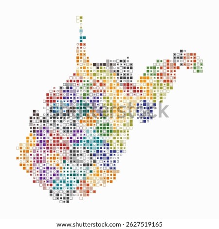 West Virginia, shape of the state built of colored cells. Digital style map of West Virginia on a white background. Small size square blocks. Artistic vector illustration.