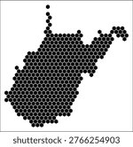 West Virginia simple black and white hexagon map shape template. State plain hexagon cell dots. West Virginia flat honeycomb boundary. Vector Illustration.